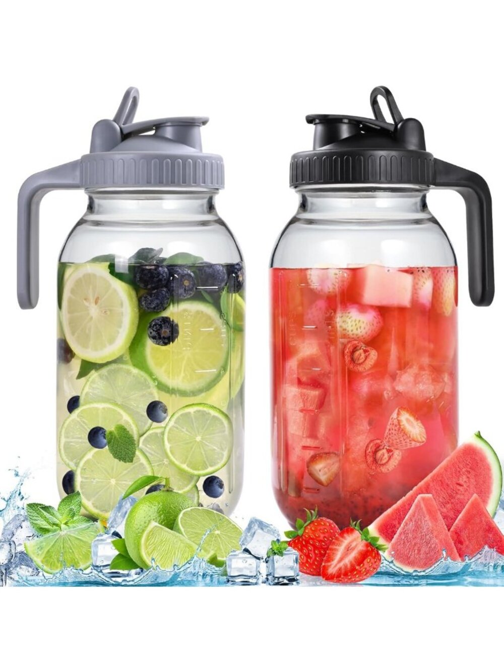 Set of 2 Glass Pitchers with Lid - 64oz Airtight Water Jugs for Cold Brew & Iced
